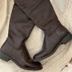 Brown Patterned Knee High Boots